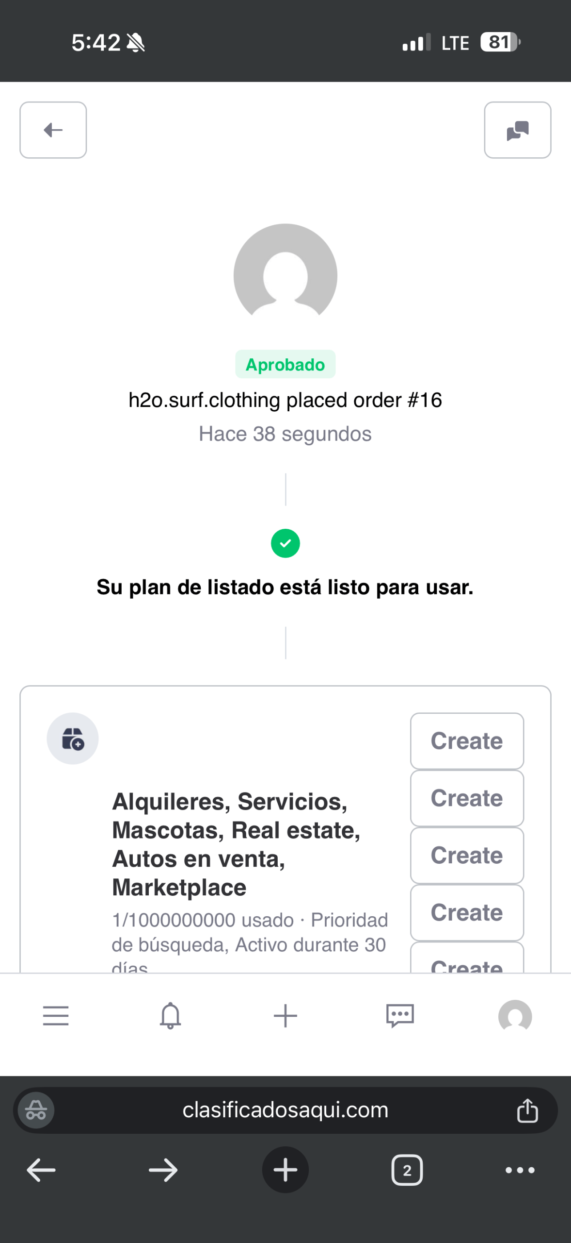 Mensaje de aprobado indicando que el plan de listado está listo para usar