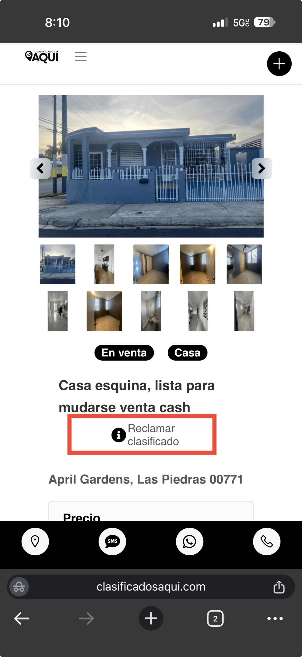 Botón “Reclamar clasificado” dentro del anuncio