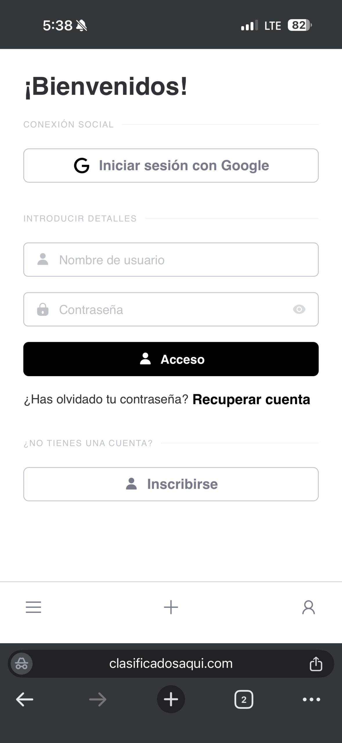 Iniciar sesión en Clasificados Aquí